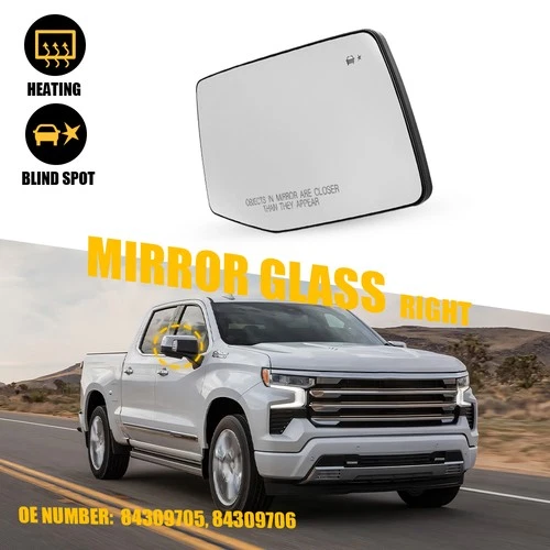 For Chevrolet Silverado 1500 19-24 RH Passenger Mirror Glass Heated W/Blind Spot