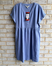 BRIGGS Linen Blend Short Sleeve V-Neck Blue Dress Women's Size M