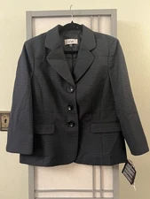 NWT Le Suit Separates Women's Sz 14 3 Button Blazer Navy Blue Texture Office