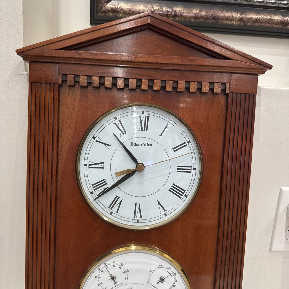 vintage ETHAN ALLEN clock with Thermometer, Hygrometer and