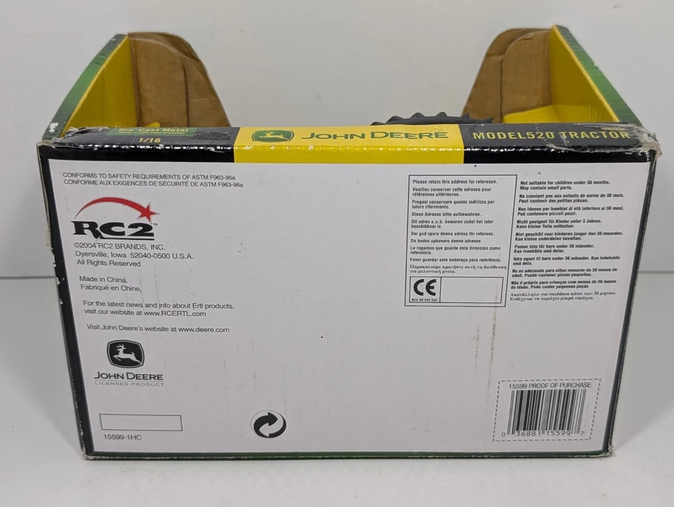 Tractor Ertl John Deere modelo 520 modelo fundido a presión 1:16 nuevo en caja Foto 4 de 4