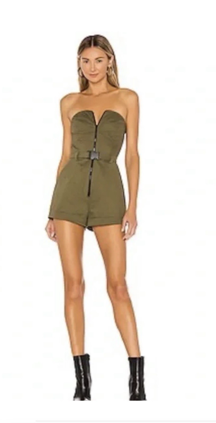 Superdown Revolve Cameron Strapless Romper in Oli… - image 1