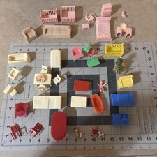 Lot Of 39 Vintage Plastic Miniature Dollhouse Furniture Marx Others