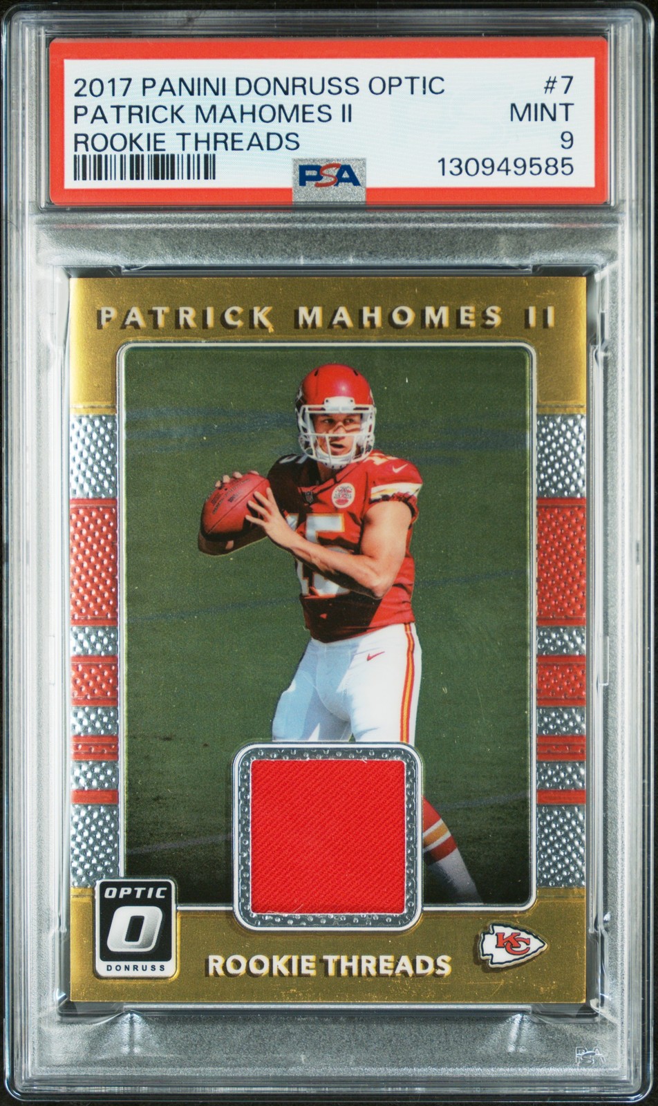 2017 PANINI DONRUSS OPTIC ROOKIE THREADS #7 PATRICK MAHOMES II RC PSA 9 view 1