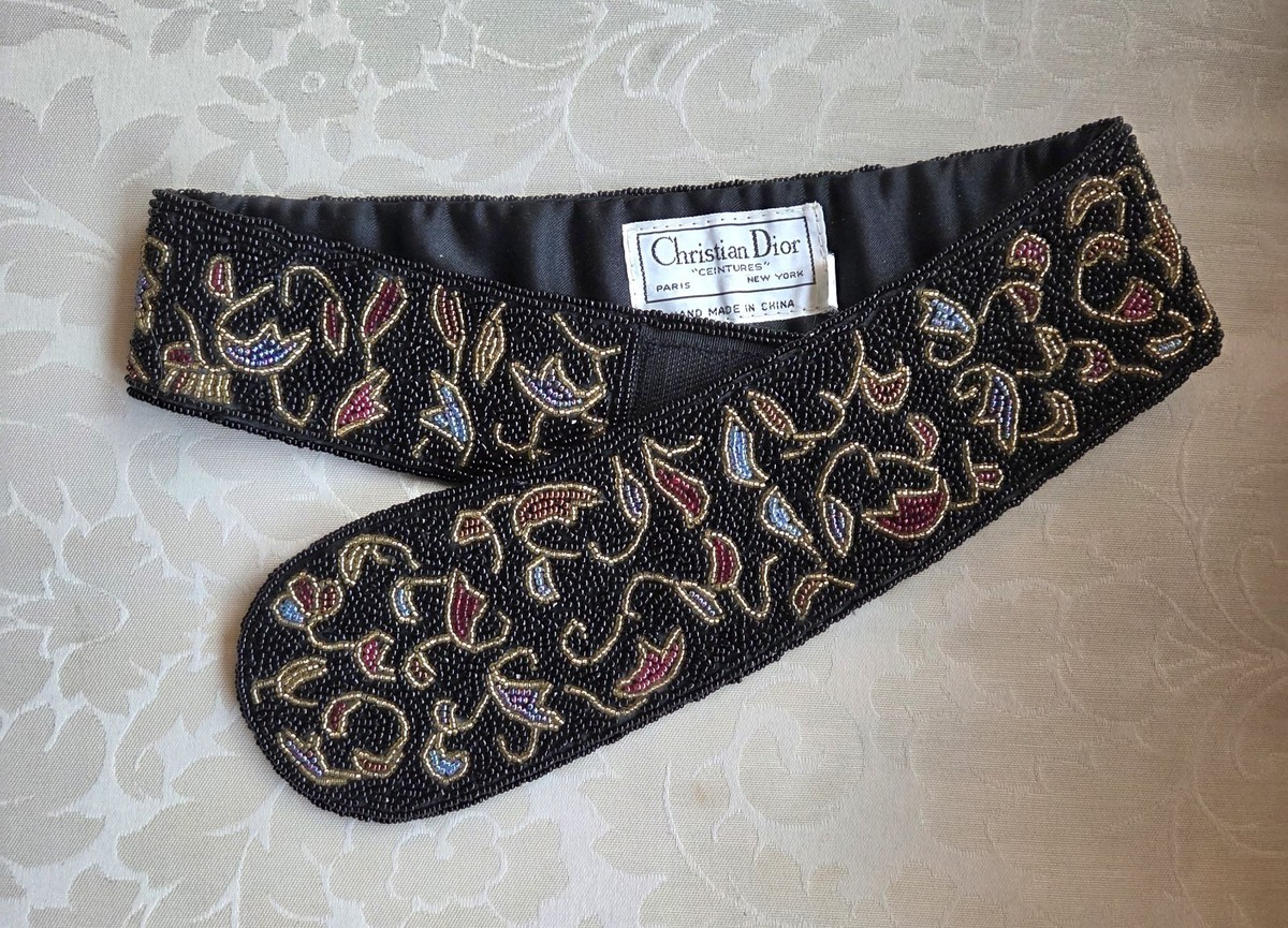 Vintage CHRISTIAN DIOR Ceintures Handmade Beaded Floral Belt Wrap