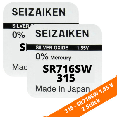 2 x SEIZAIKEN 315 SR716SW Batterie Knopfzelle SR67 280-56 RW316 1,55V Seiko Uhr