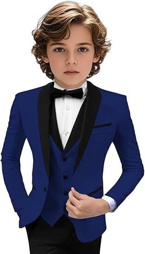 Boy Suit Shawl Lapel Evening Party Wedding Groom Blazer Vest Pant Three Pieces - Picture 3 of 31