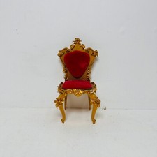Vintage Spielwaren Doll House Furniture Red Upholstere Gilt Wooden Dining Chair