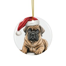 Hanging Ceramic Christmas Tree Ornament - Bullmastiff Puppy Drawing Design