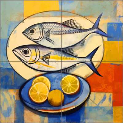 Fish Tile Backsplash Irena Orlov Seafood Art Ceramic Mural OB-ORL24802-2