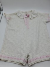 Vintage Healthtex Baby Girl White One Piece Pink Trim Lace Size 9 Months b95
