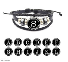  Damen Herren Namen Armband Buchstabe Leder Alphabet luxus Schmuck Mode Schwarz
