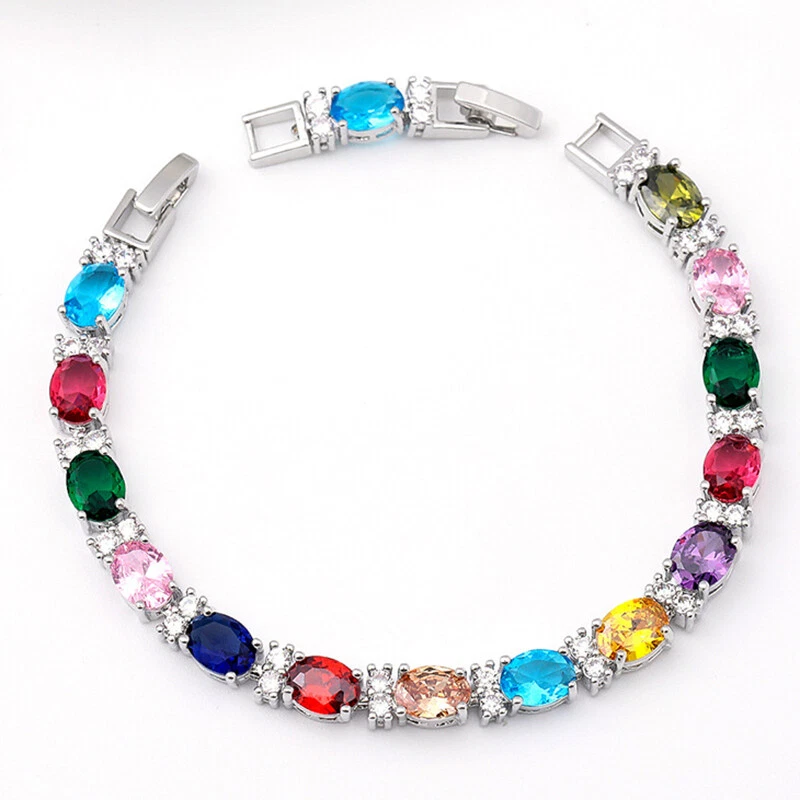 Nuevo Dije Rosa Esmerilado Topacio Piedras Preciosas Moda Mujeres Niña Fiesta Pulsera Plateada Foto 4 de 4