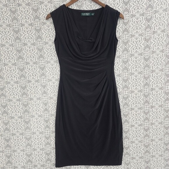 Ralph Lauren Women's Jewel Neck Knee Length Sheath Cocktail Dress Red Size 16
