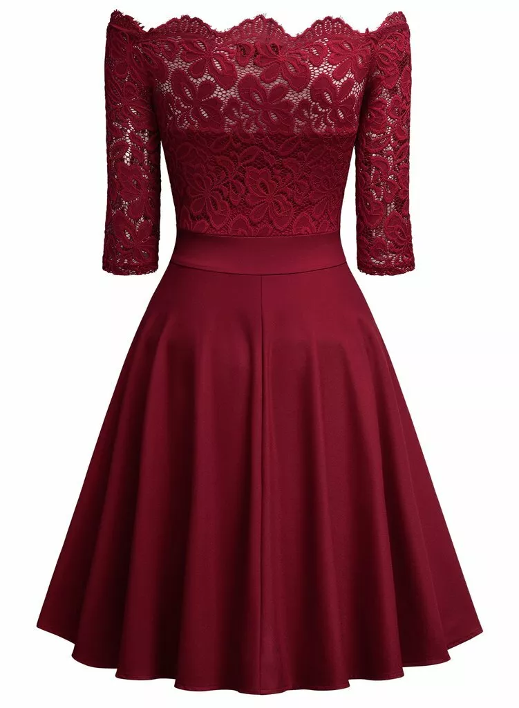 NEW NWT Rosegal Dark Red Stretch Lace Bodice Fit Flare Off