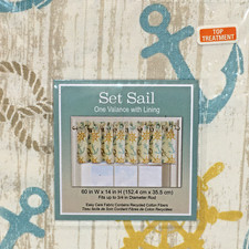 Set Sail Nautical Valance Colordrift 60" x 14" Coastal Blue Gold Cotton Blend