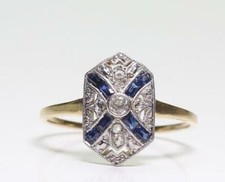 Vintage Style 0.75 Ct Diamond & Sapphire Art Deco Antique Ring 14K White Gold FN
