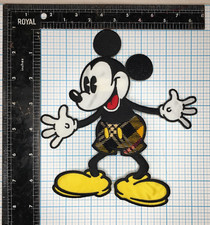 VINTAGE MICKEY MOUSE DISNEY CARTOON 6.75" IRON ON PATCH YELLOW PLAID