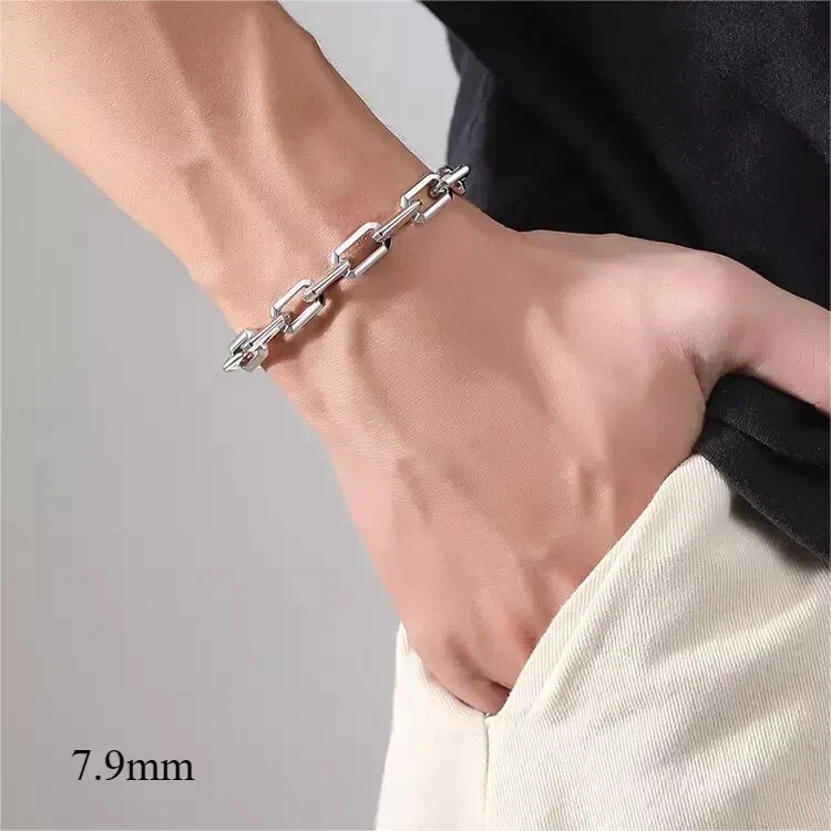 3.9mm-4mm Pure Platinum 950 Men Rolo Link Chain Bracelet Bangle 7.3-7.42g/7.7" - Image 3 of 4