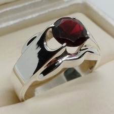Elegant Round Cut Garnet Deep Red Garnet Ring Silver Sterling Band 925 Quality