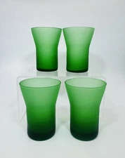 Mid Century Frosted Dark Green Glass TEA TUMBLER GLASSES