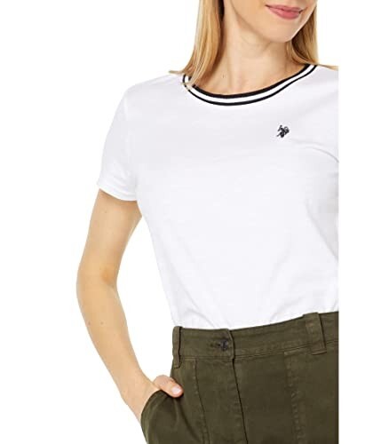 U.S. Polo Assn. T-Shirt Damen XL weiß Ringer Ausschnitt Kurzarm ERK493 - Bild 6 von 12