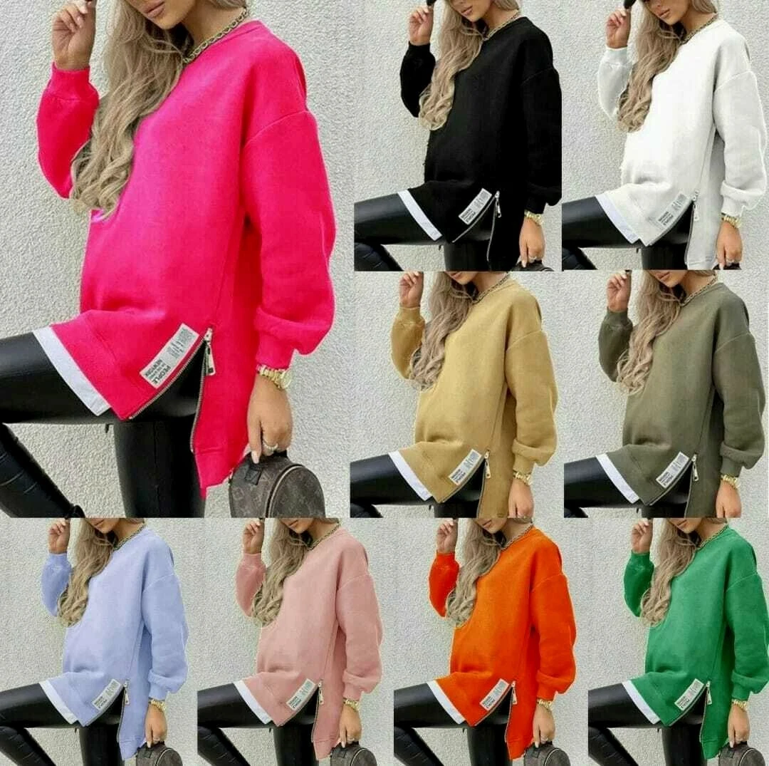 Ladies Side Zip Sweatshirt Women s Fine Knit Long Sleeve Party Top