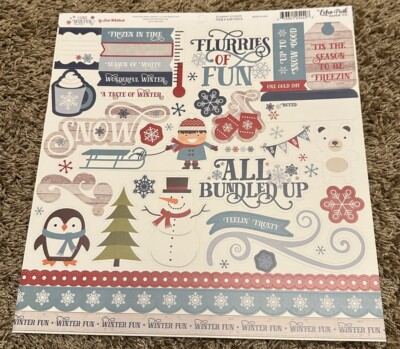 Echo Park I LOVE WINTER 12x12 Sticker Sheet Snow Sled Animals Blue Red