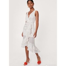 Nasty Gal Spotty Plunge Ruffle Front Maxi Tea Dress