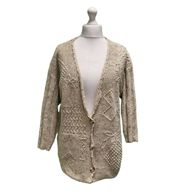 Vintage Aran Creme Strickjacke 90er St Michael Haferflocken Creme V-Ausschnitt 18