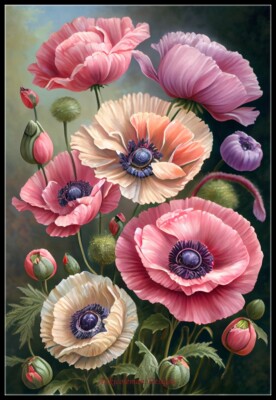 Poppy Floral 4 - DIY Chart Counted Cross Stitch Patterns Needlework DMC Color