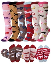 Chuarry 6 Pairs Funny Equestrian Socks for Women Knee High Horse Riding Novel...