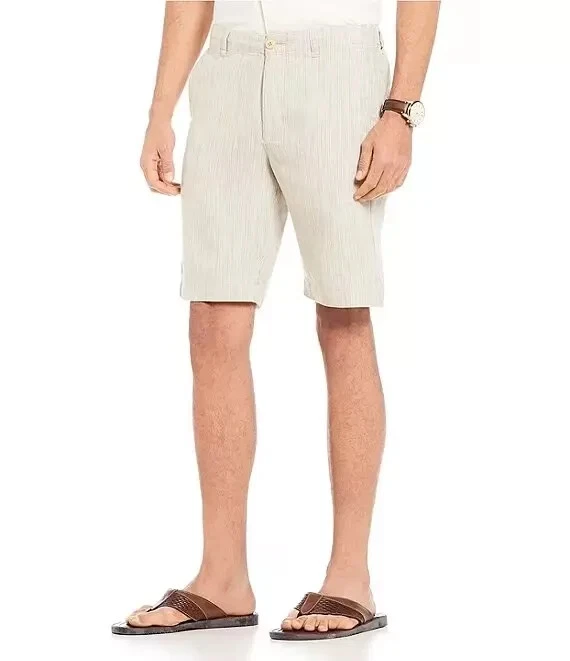 TOMMY BAHAMA Men's SZ S Linen Shorts Harbor Herringbone Stone Khaki MSRP $99