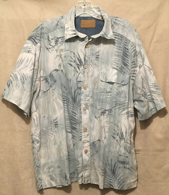 Magellan Vented Fishing Shirt Tropical Palm Frond Leaf Leaves Marlin Fish Sport