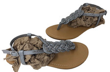 Nine West Women's Promise Flat Leather Comfort Flip Flops Gray Size:5.5 119R