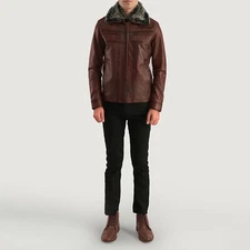 Mens Evan Hart Fur Brown Leather  Jacket, Sheepskin,Ready to wear and Customized