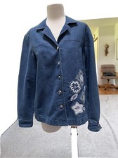 Womens Breckenridge Embroidered Floral Blue Denim Jean Jacket Size Medium