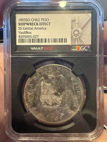 1855 SO Chile Peso SS Central America Shipwreck NGC Vaultbox Holder