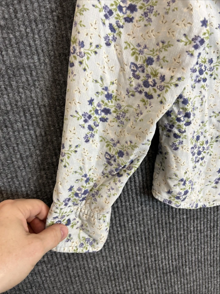 Camisa Eddie Bauer Para Mujer Pana Perla Floral a Presión Talla Mediana Cottage Boho Foto 3 de 4