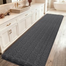 ACCUMTEK Striped Grey Bathroom Rug Mat 59"x20" Ultra Soft, Non Slip Chenille Bat