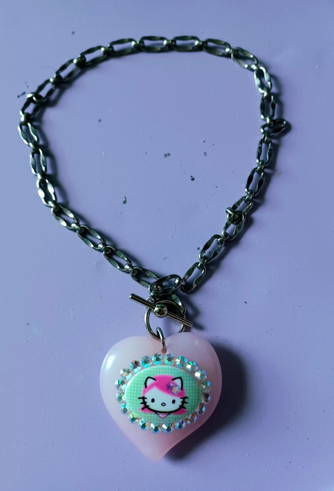 Tarina Tarantino Purple Hello Kitty Lucite Heart Swarovski Pendant Bling 2003