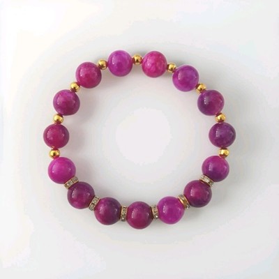 Sylvie's Edelstein Heilstein MASHAN JADE Armband 19 cm Fuchsia Gold / 1299