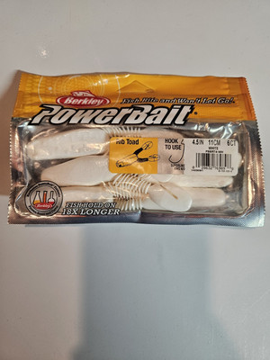Berkley PowerBait #PBBRT4-WHT 4.5'' Rib Toad White-1pk of 6pcs