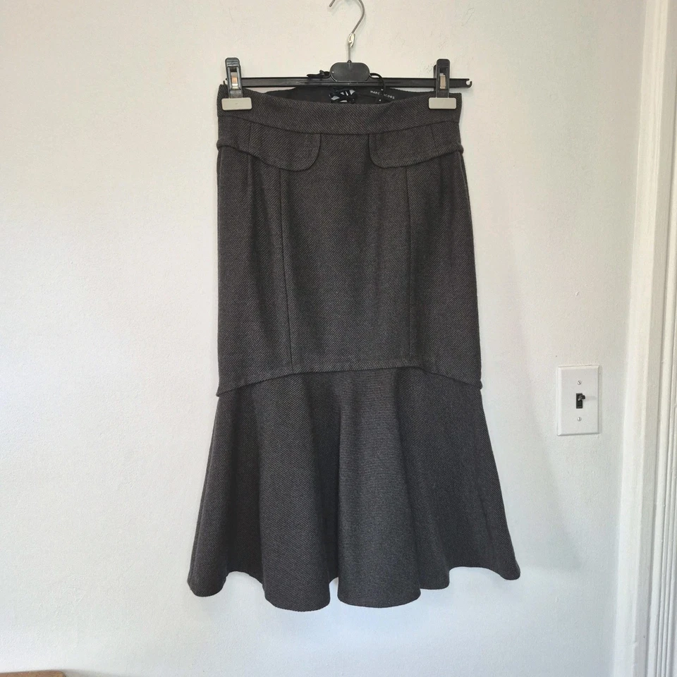 GRIS Colección Marc Jacobs Otoño 2004 Pasarela Talla 4 Lana Falda Corsé Corbata Acampanada Foto 2 de 4