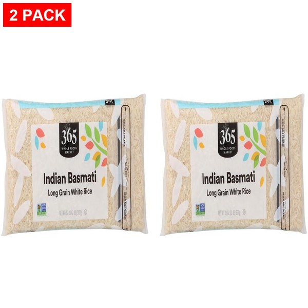 Whole Foods Market, arroz blanco Basmati indio, 32 OZ - Paquete de 2