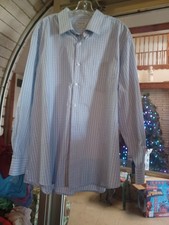 Haggar Men's Long Sleeve Button-Up Shirt 2XL 18-18.5 34/35 Light Blue Checkered