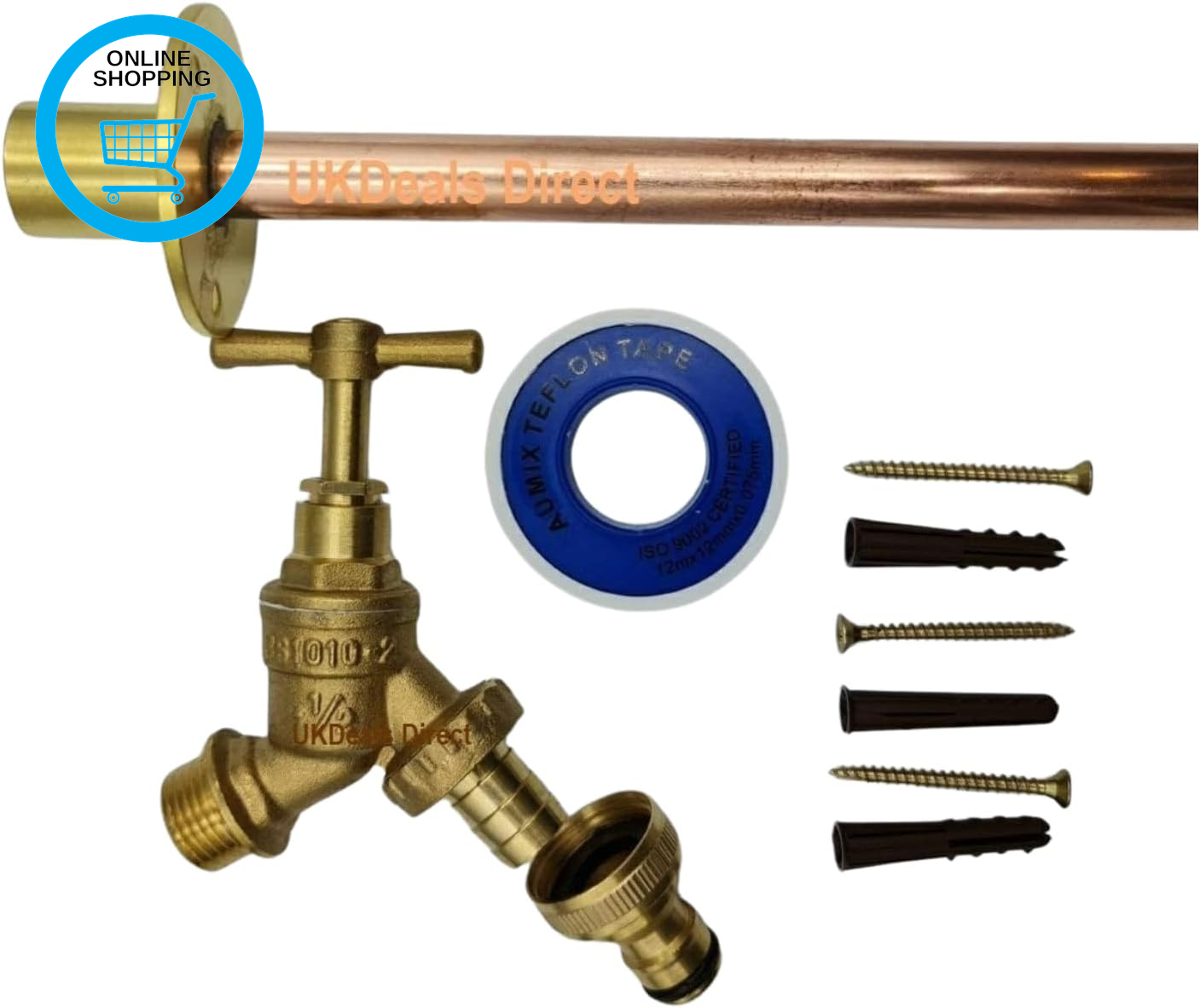 UKDD® outside Garden Tap Kit with through Wall Flange with Fixings (Outdoor Gard