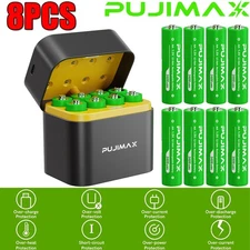 8 PCS PUJIMAX 3400mWh 1.5V AA Rechargeable Lithium Batteries with Charing Box