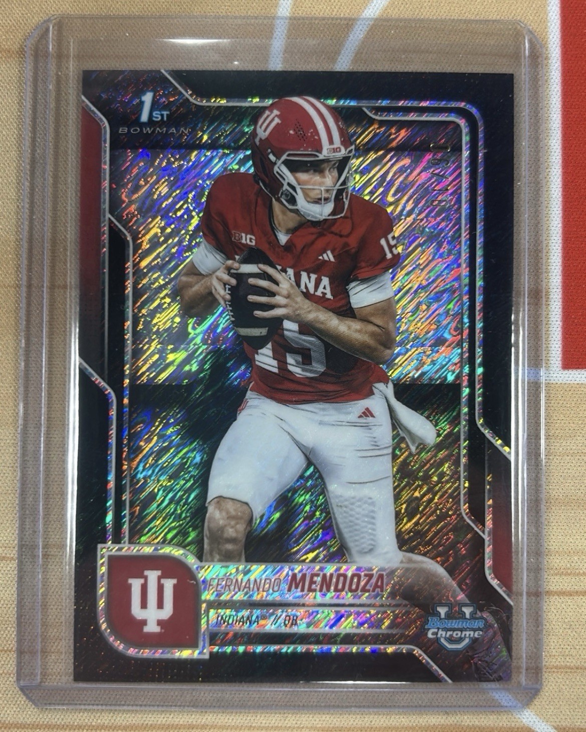 2025 1st Bowman Chrome University Fernando Mendoza Black Shimmer /10 Hoosiers