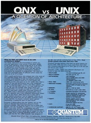 PRINT AD 1986 Quantum Systems QNX vs UNIX Architectural Design 80's Computer Ad